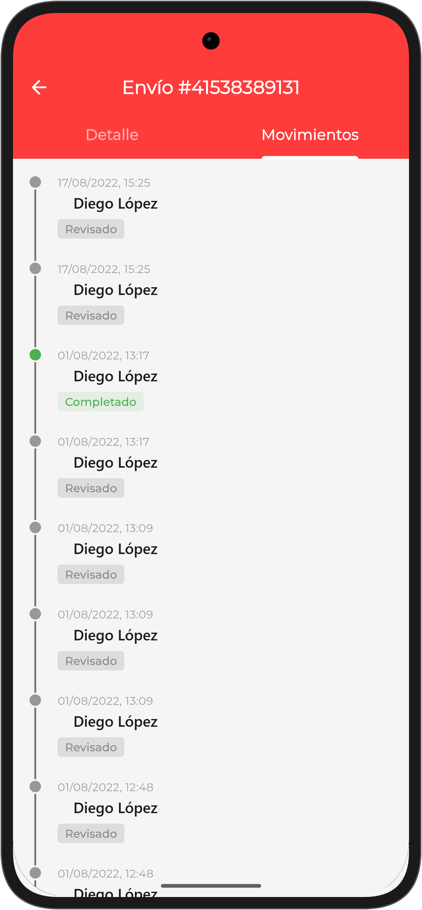 Detalle de Envío - Movimientos